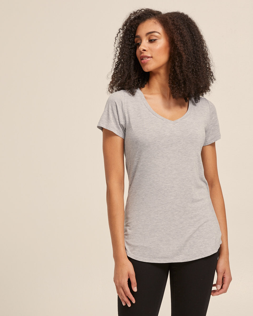 V Neck Bamboo Nursing Tee - Grey Marle - Peachymama - 4