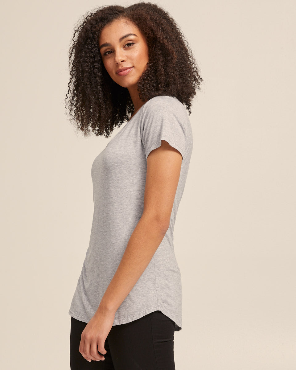 V Neck Bamboo Nursing Tee - Grey Marle - Peachymama - 3
