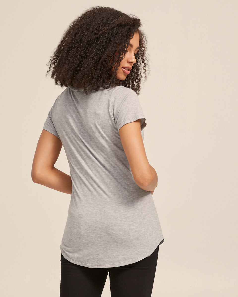 V Neck Bamboo Nursing Tee - Grey Marle - Peachymama - 6