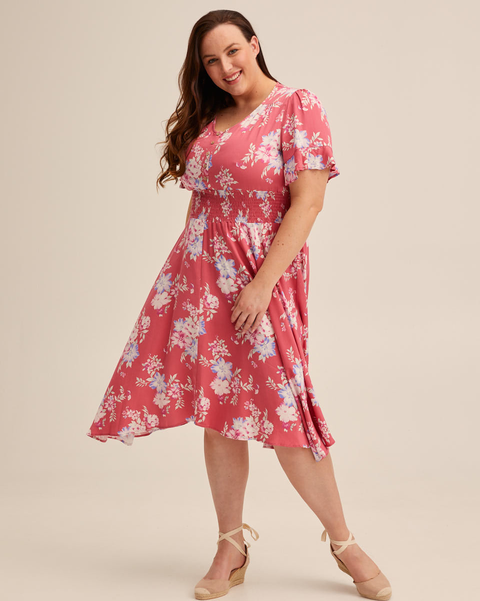 Midi Nursing Dress - Rose Floral - Peachymama