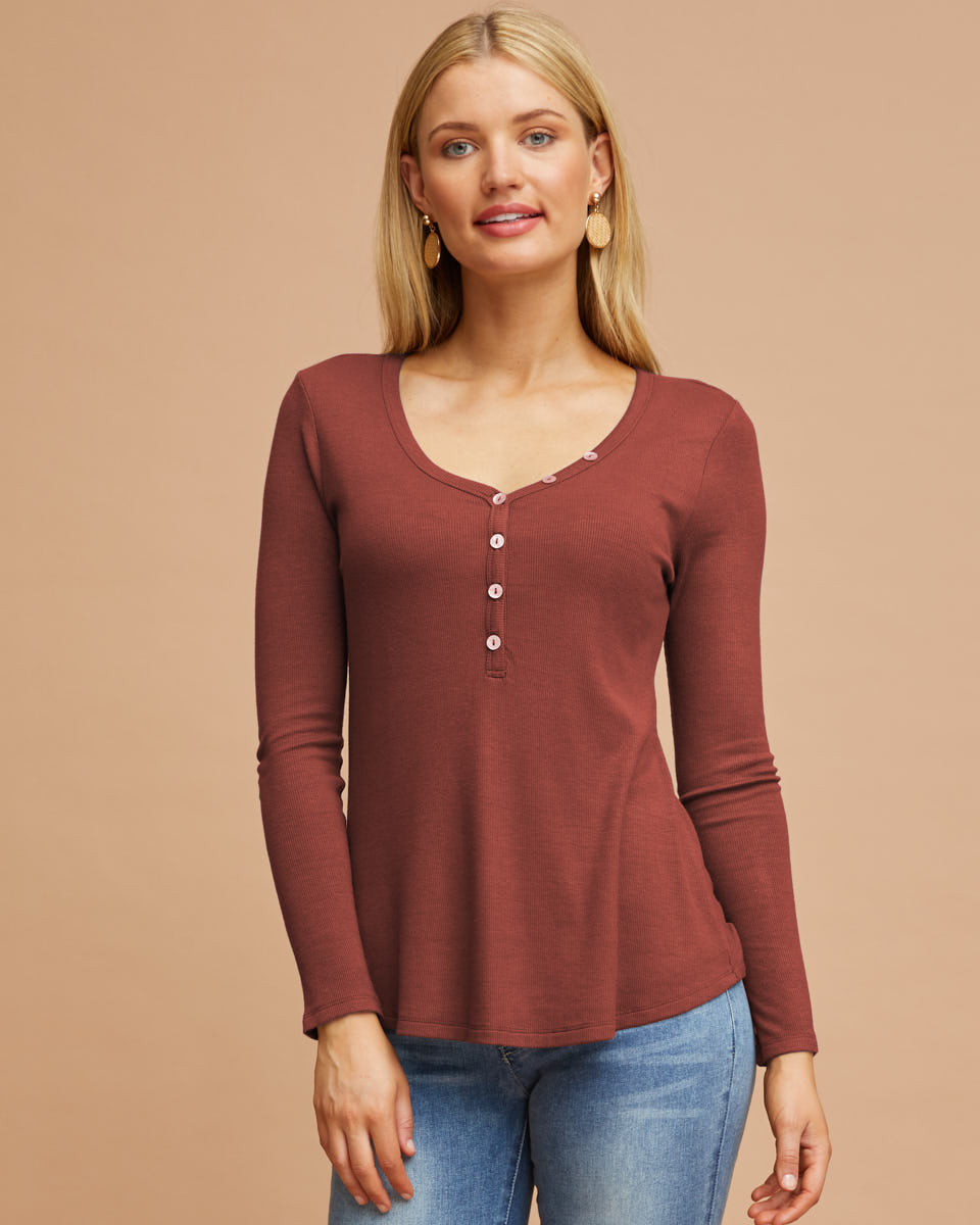 Rib Henley Nursing Top - Rose Dust - Peachymama