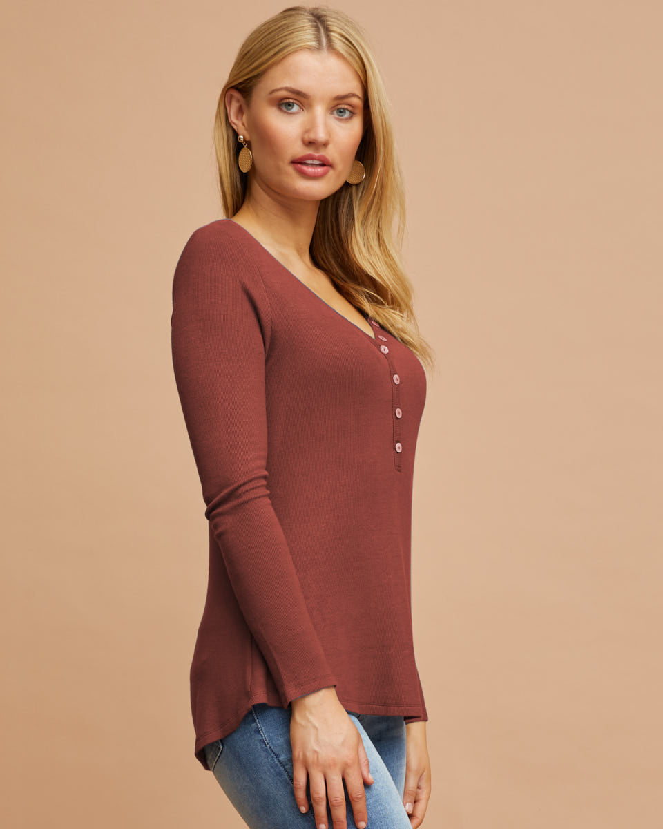 Rib Henley Nursing Top - Rose Dust - Peachymama