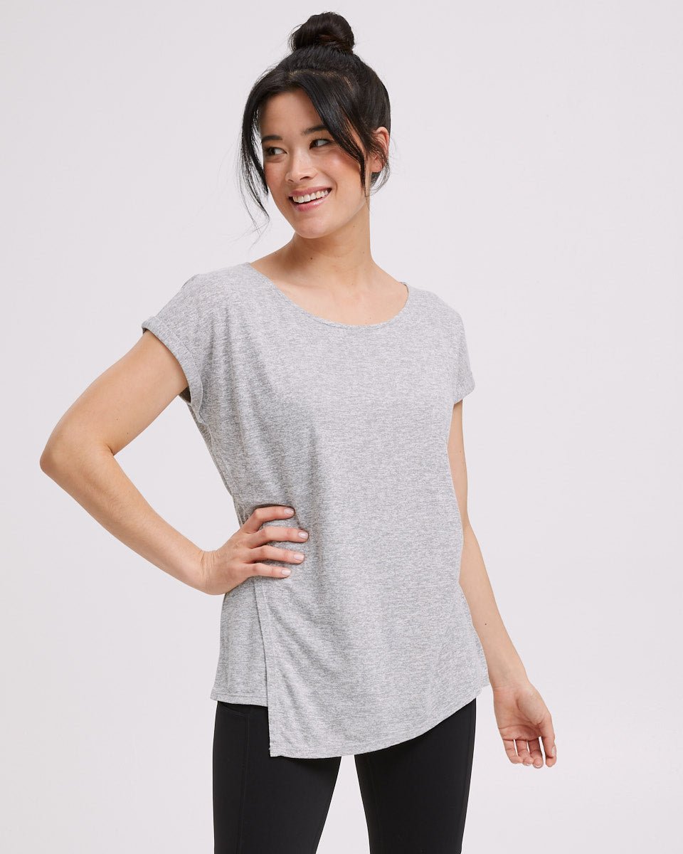 Active Asymmetric Tee - Grey Marle - Peachymama - 1