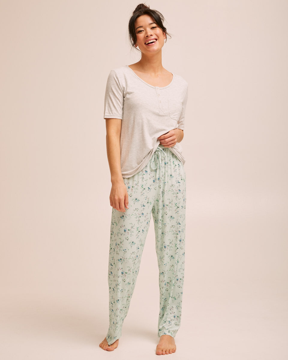 Button Tee Bamboo Breastfeeding Pyjama Set - Grey - Peachymama - 7
