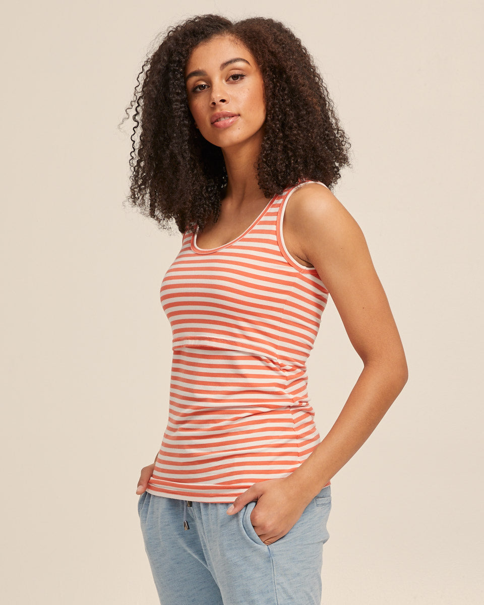 Bamboo Nursing Tank in Coral Stripe - Peachymama - 2