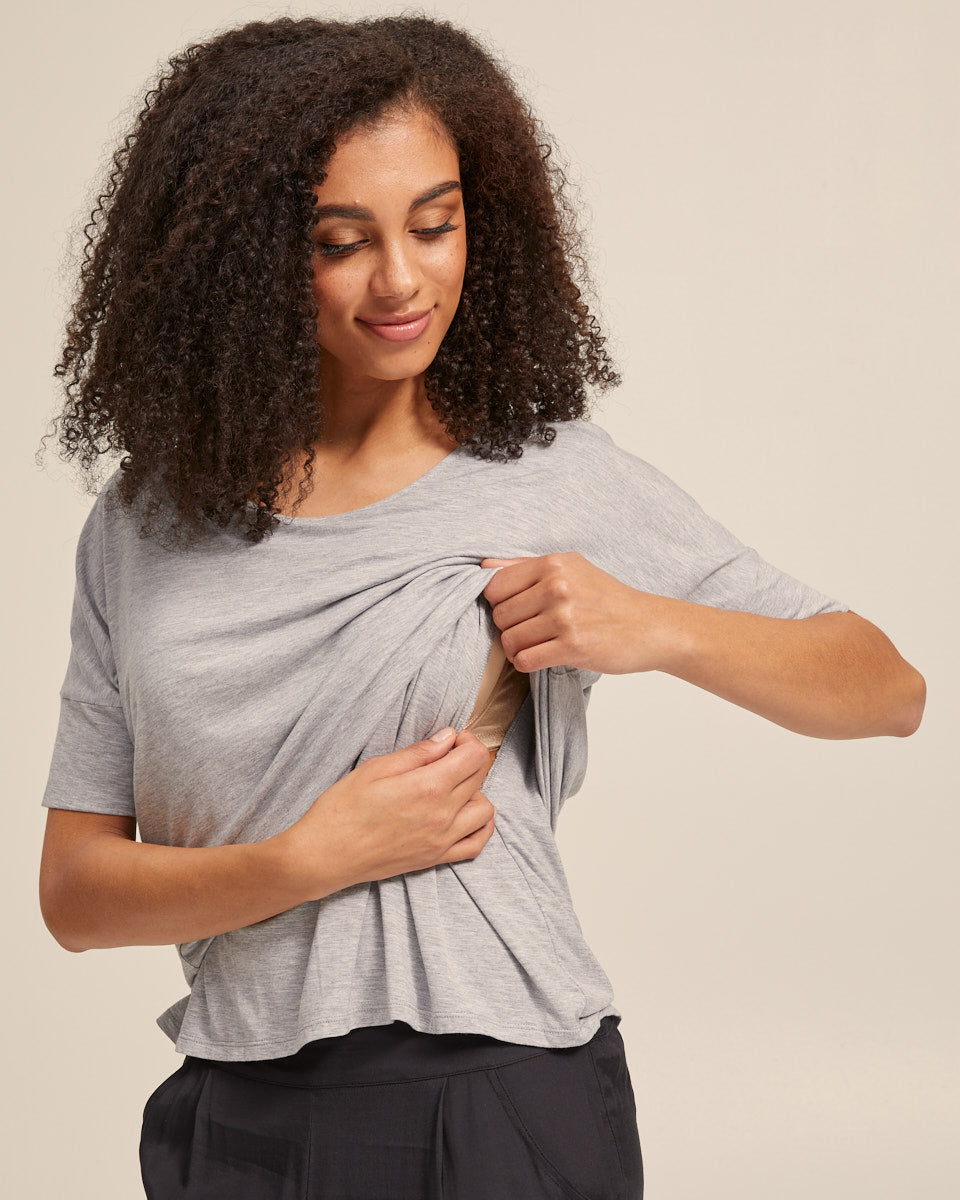 Bamboo Breastfeeding Boxy Tee - Grey Marle - Peachymama - 2