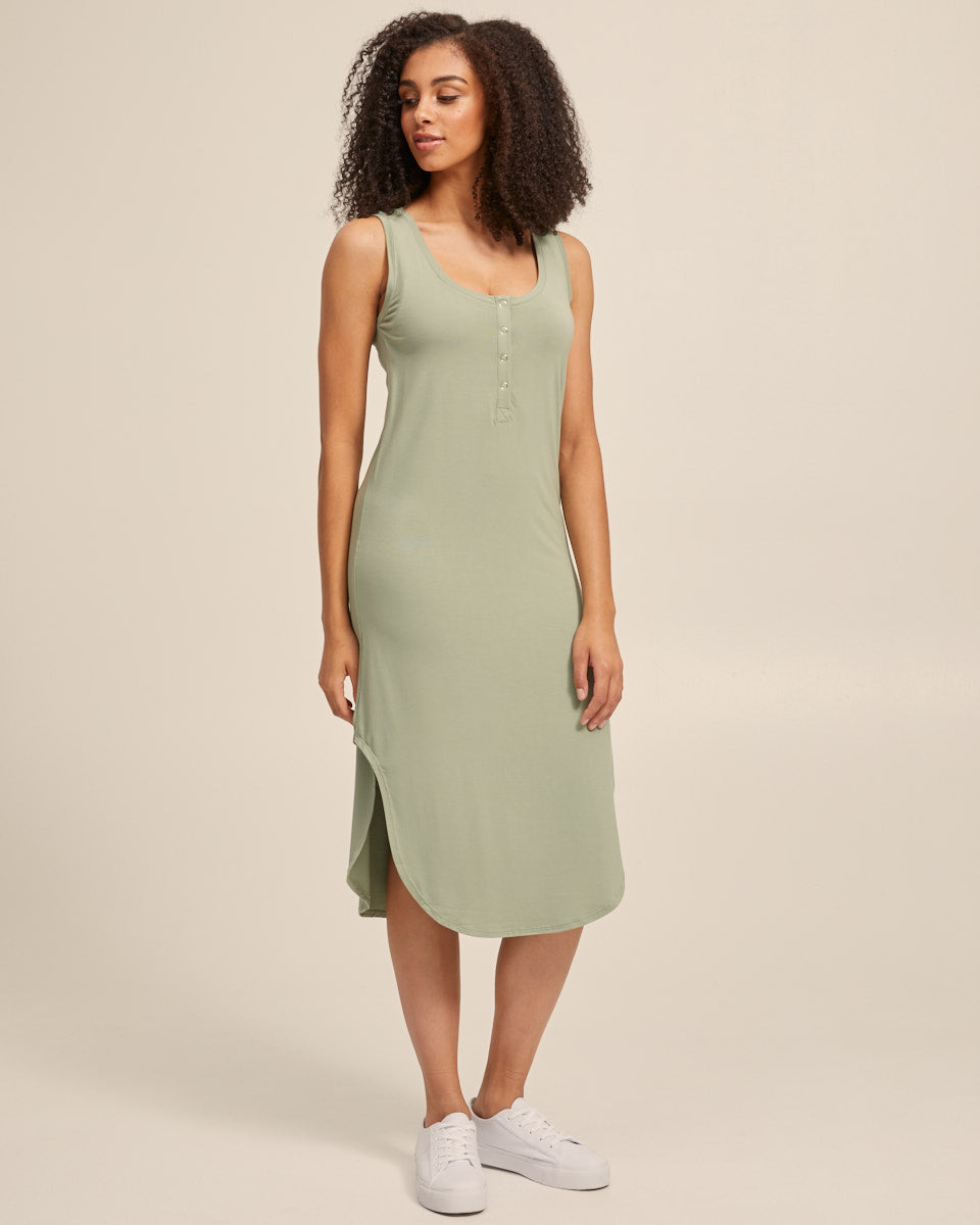 Breastfeeding Tank Dress - Khaki - Peachymama - 4