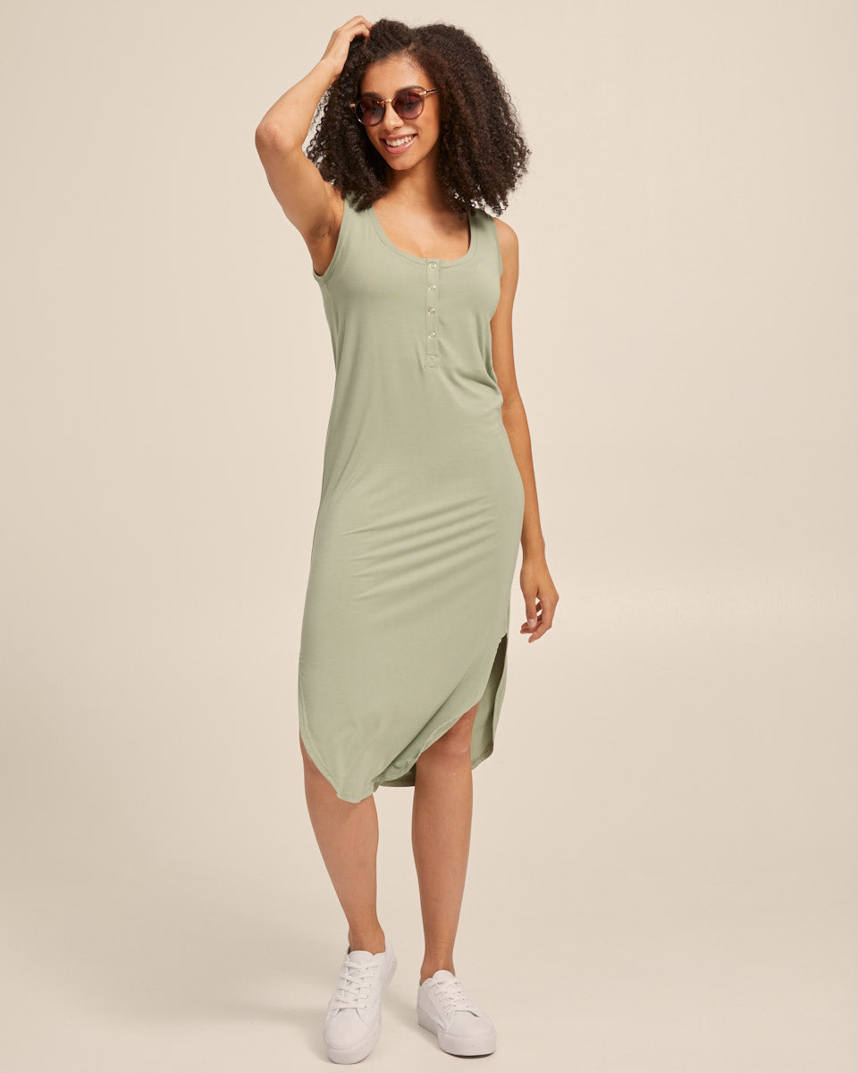 Breastfeeding Tank Dress - Khaki - Peachymama - 6