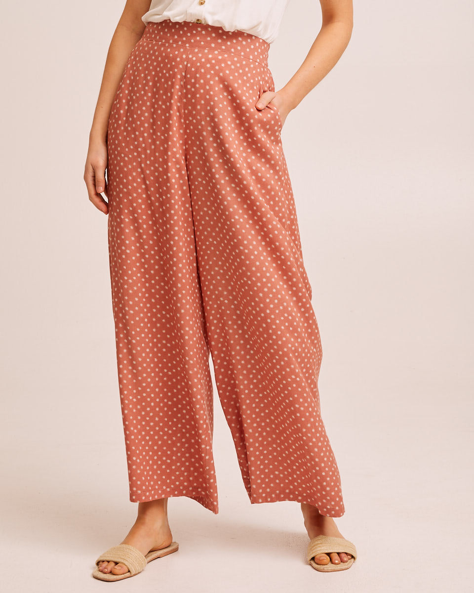 Wide Leg Post Pregnancy Pants - Rust Dot - Peachymama