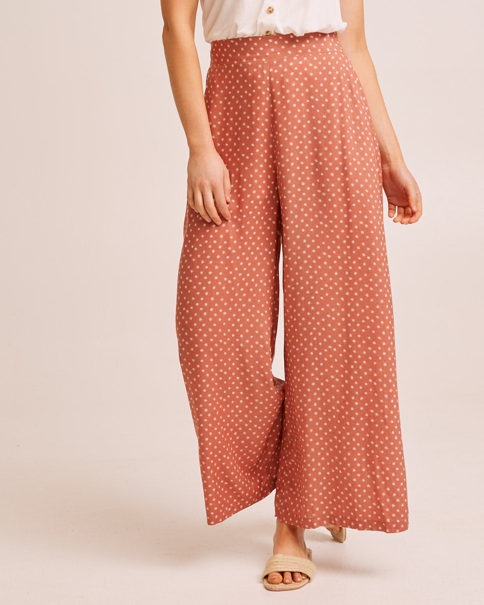 Wide Leg Post Pregnancy Pants - Rust Dot - Peachymama