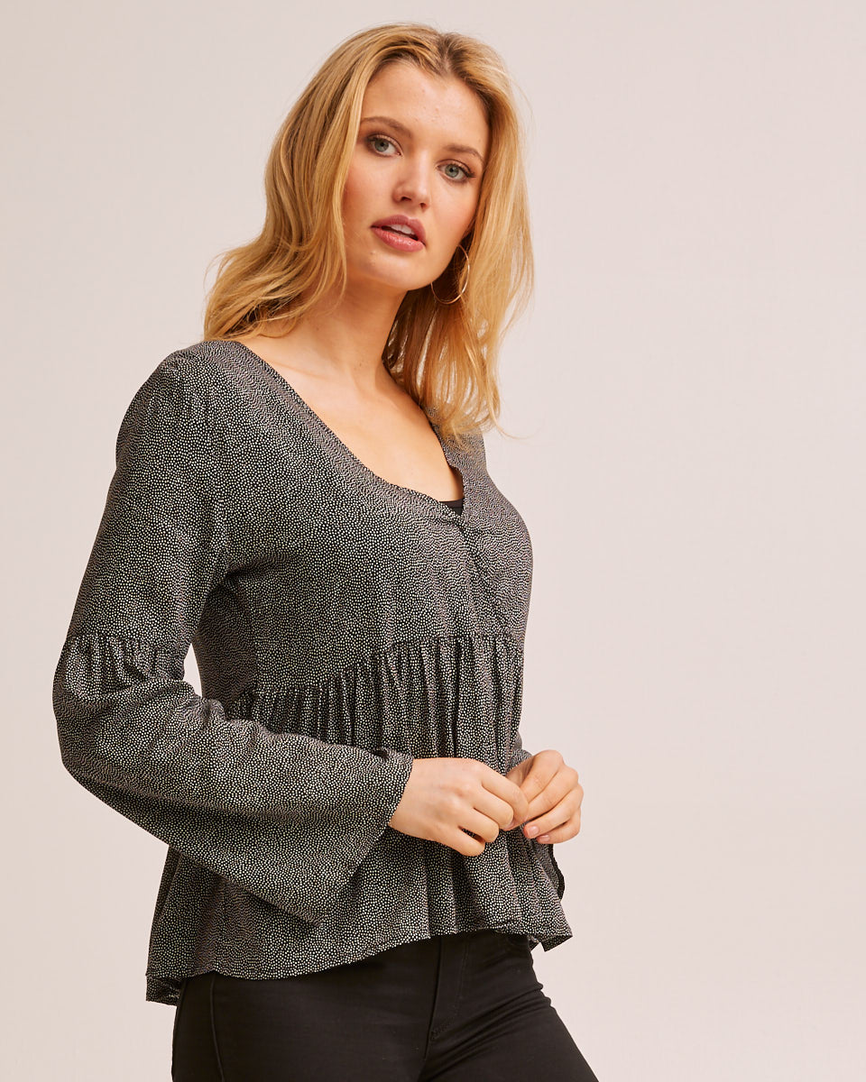 Black Printed Bell Sleeve Nursing Top - Peachymama Australia - 2
