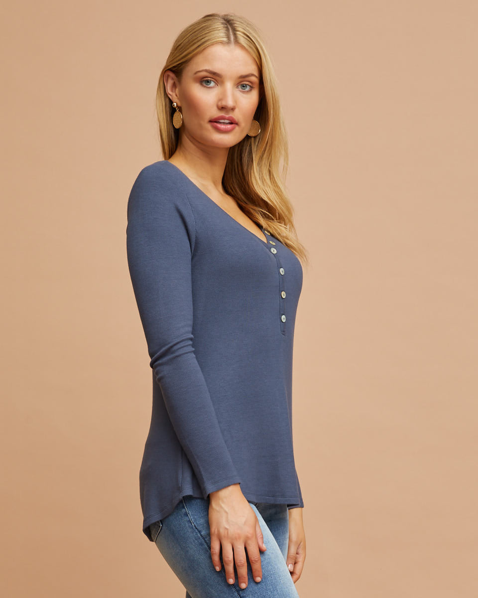 Rib Henley Nursing Top - Indigo - Peachymama