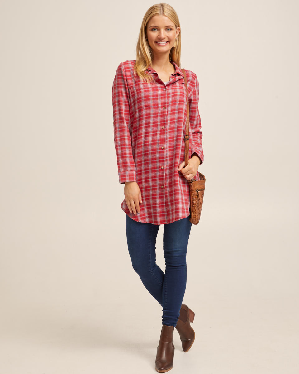 Red Check Long Nursing Shirt - Peachymama
