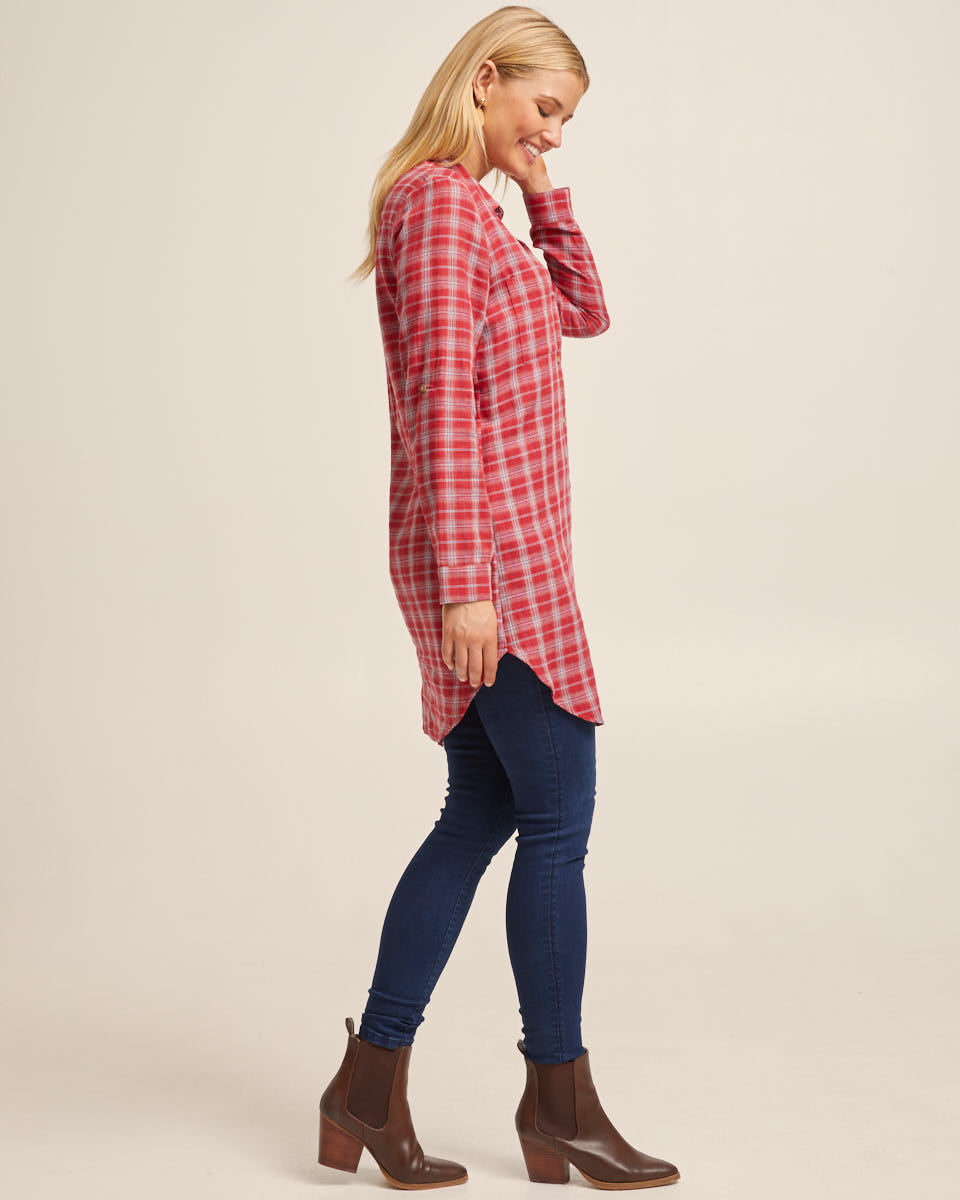 Red Check Long Nursing Shirt - Peachymama