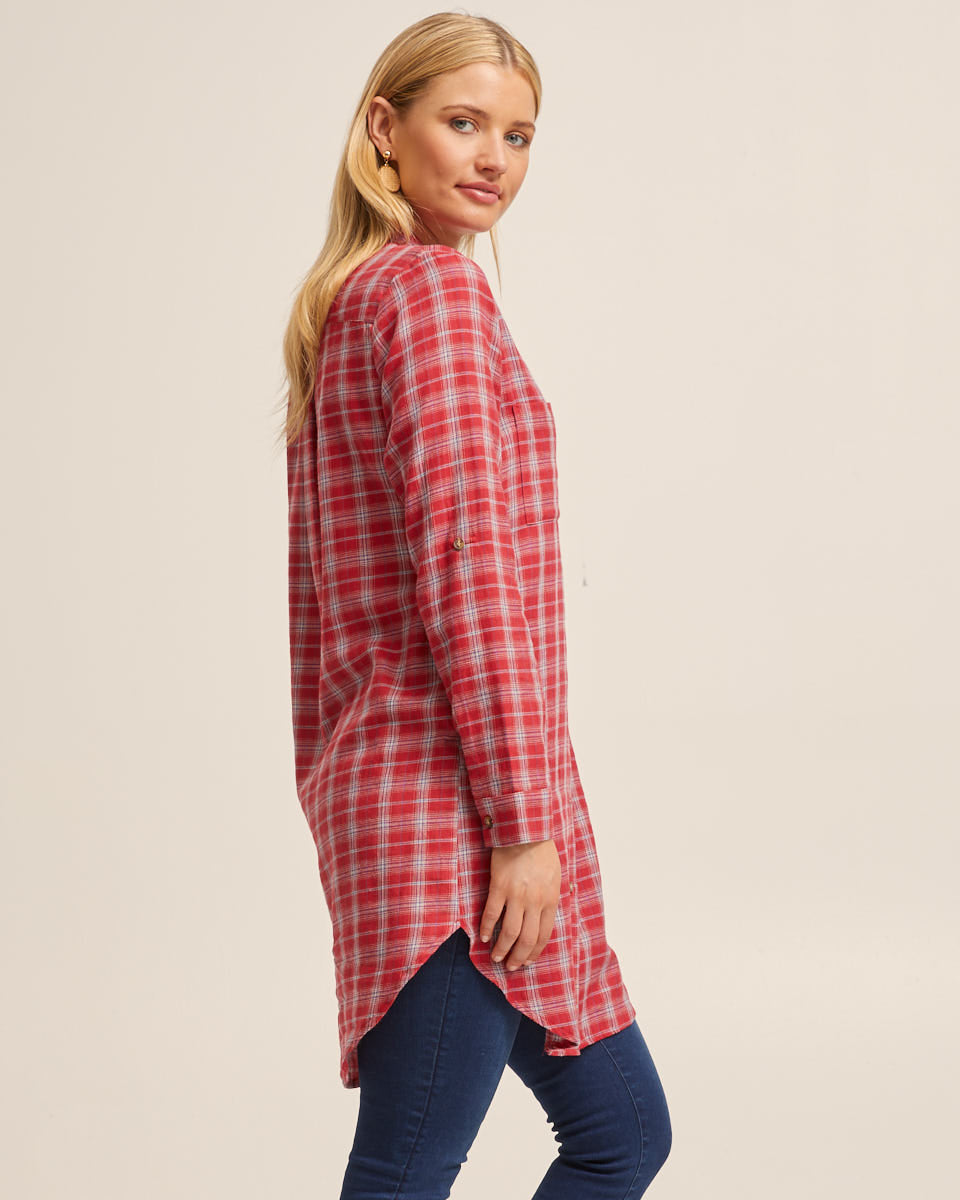 Red Check Long Nursing Shirt - Peachymama