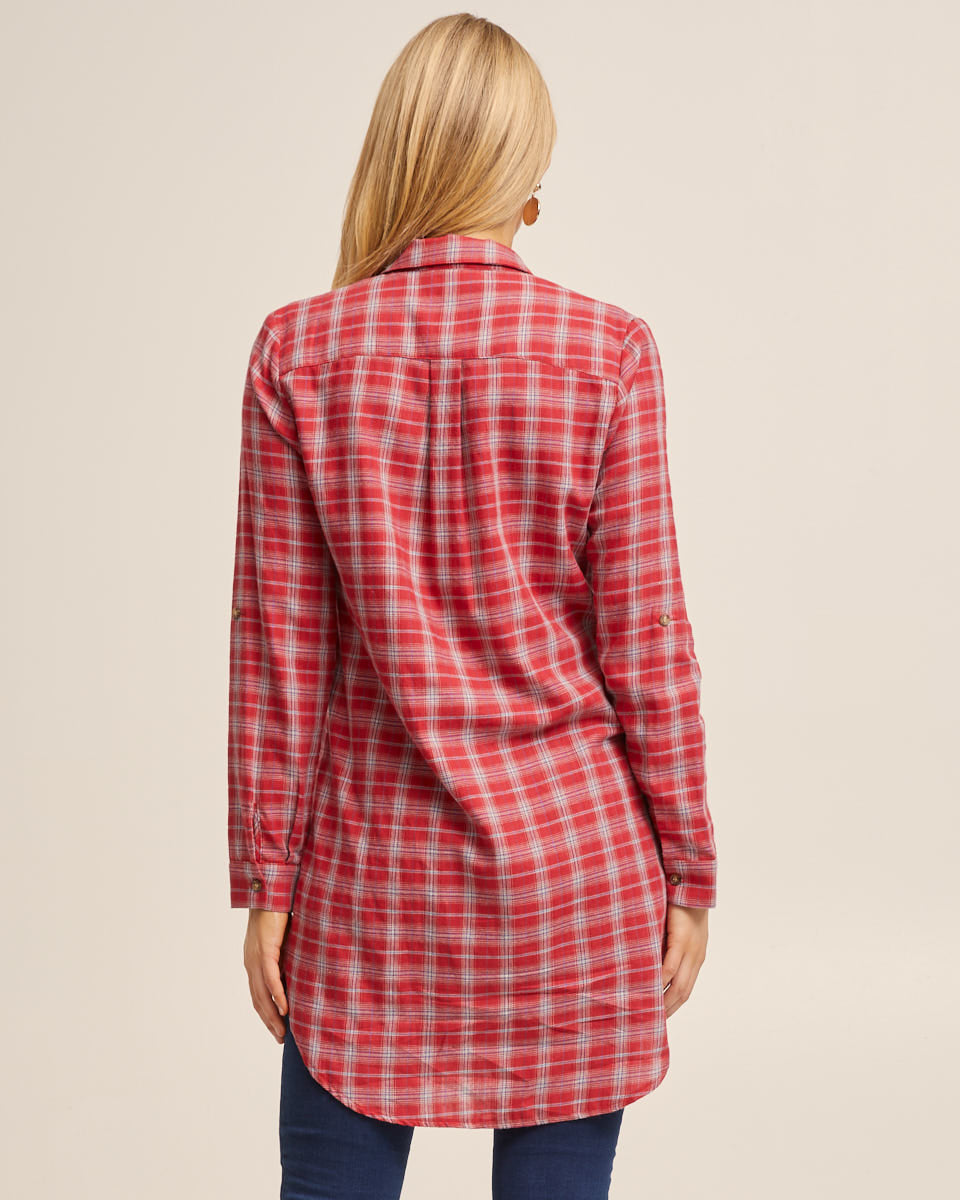 Red Check Long Nursing Shirt - Peachymama