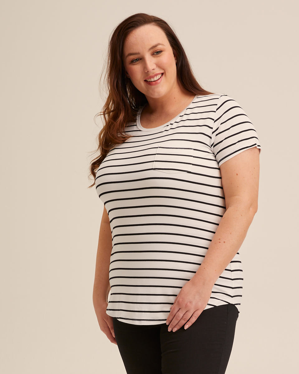 Bamboo Nursing Tee - B&amp;W Stripe