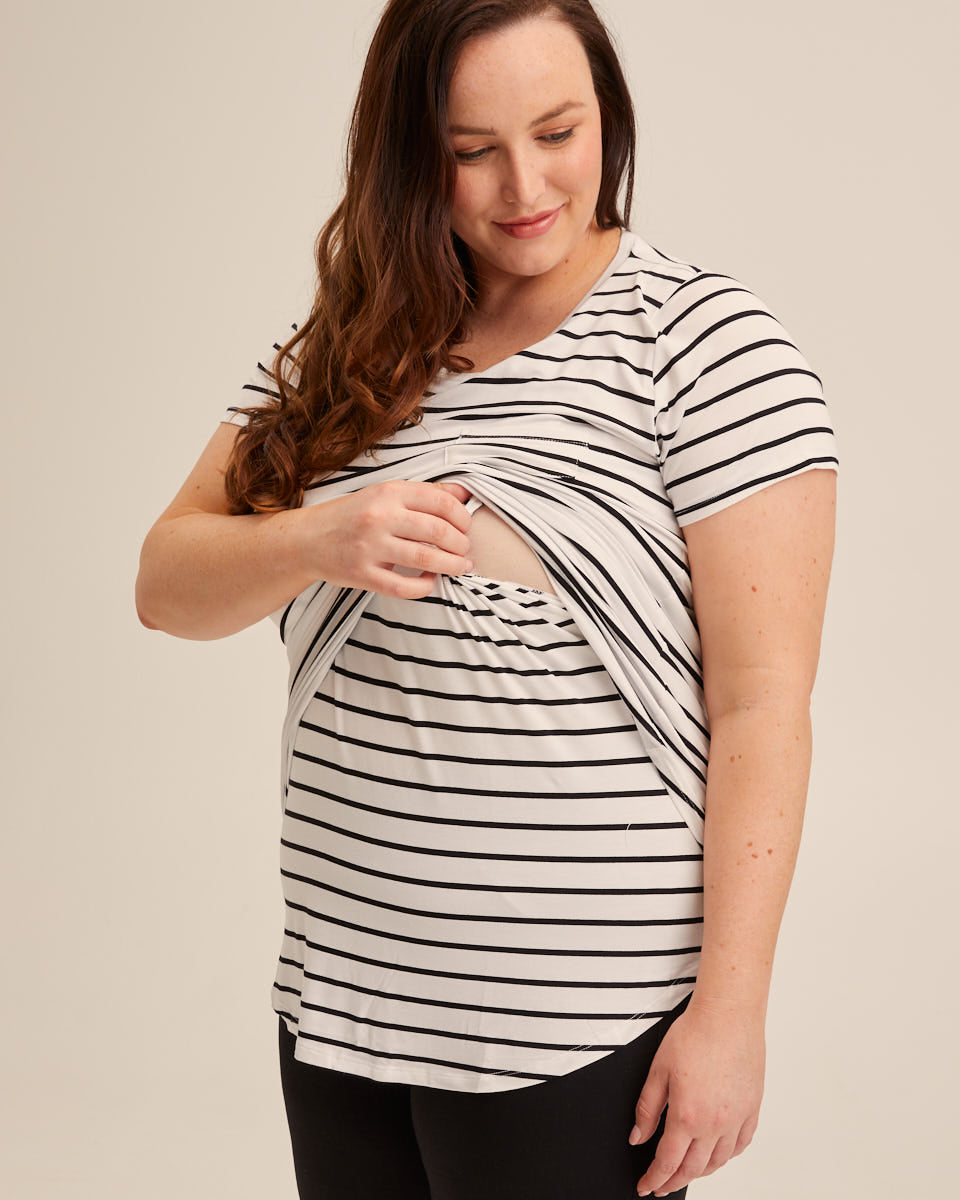 Bamboo Nursing Tee - B&W Stripe - Peachymama