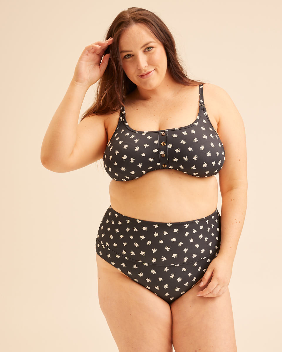 Button Up Nursing Bikini - Black Floral - Peachymama