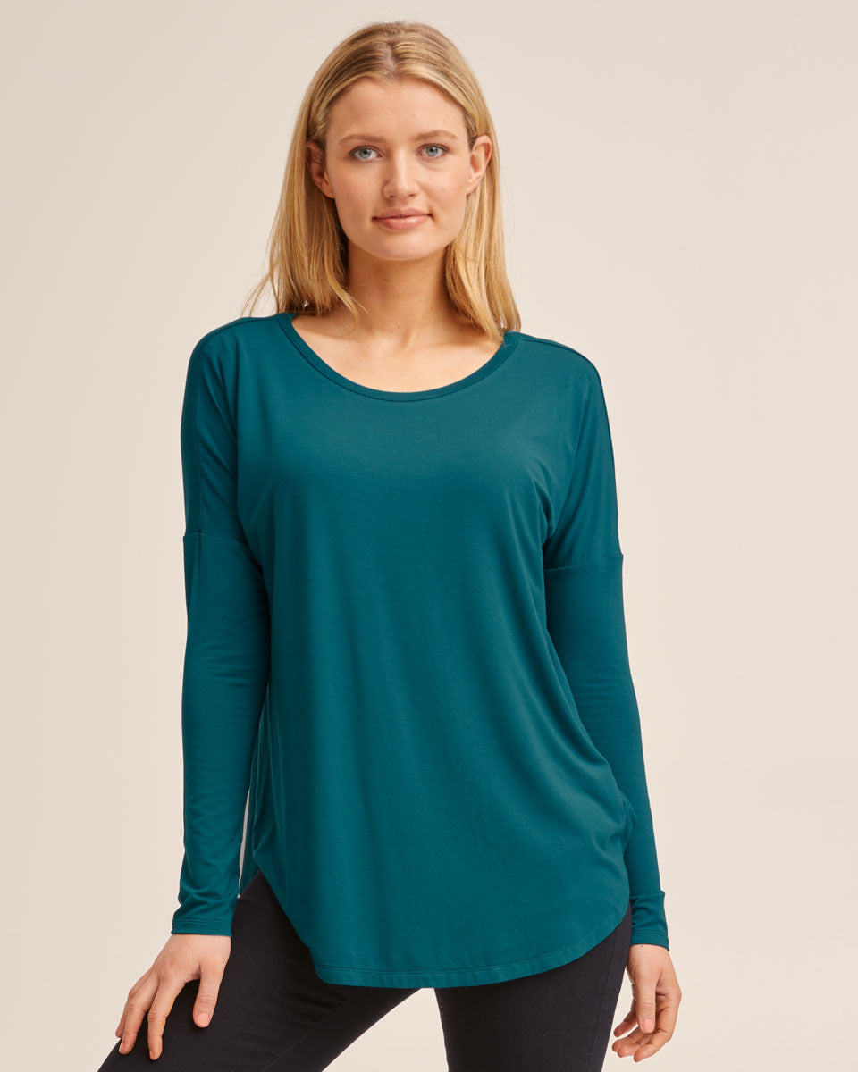 Bamboo Long Sleeve Nursing Tee - Evergreen - Peachymama