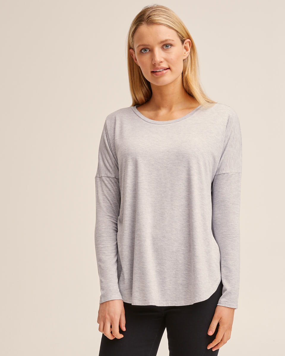 Bamboo Long Sleeve Nursing Tee - Grey Marle - Peachymama