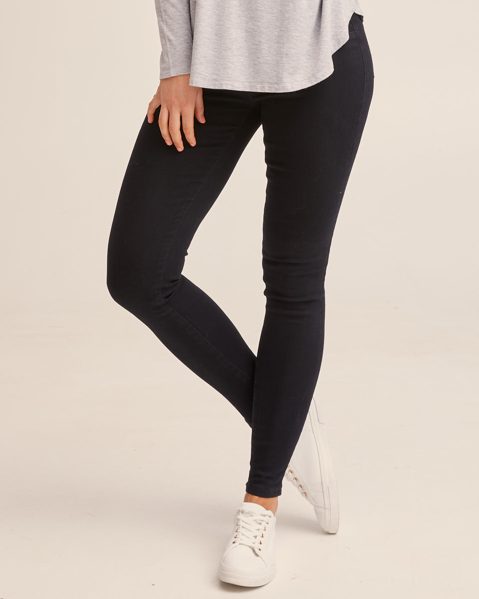 High Waist Stretch Denim Jeans - Black - Peachymama