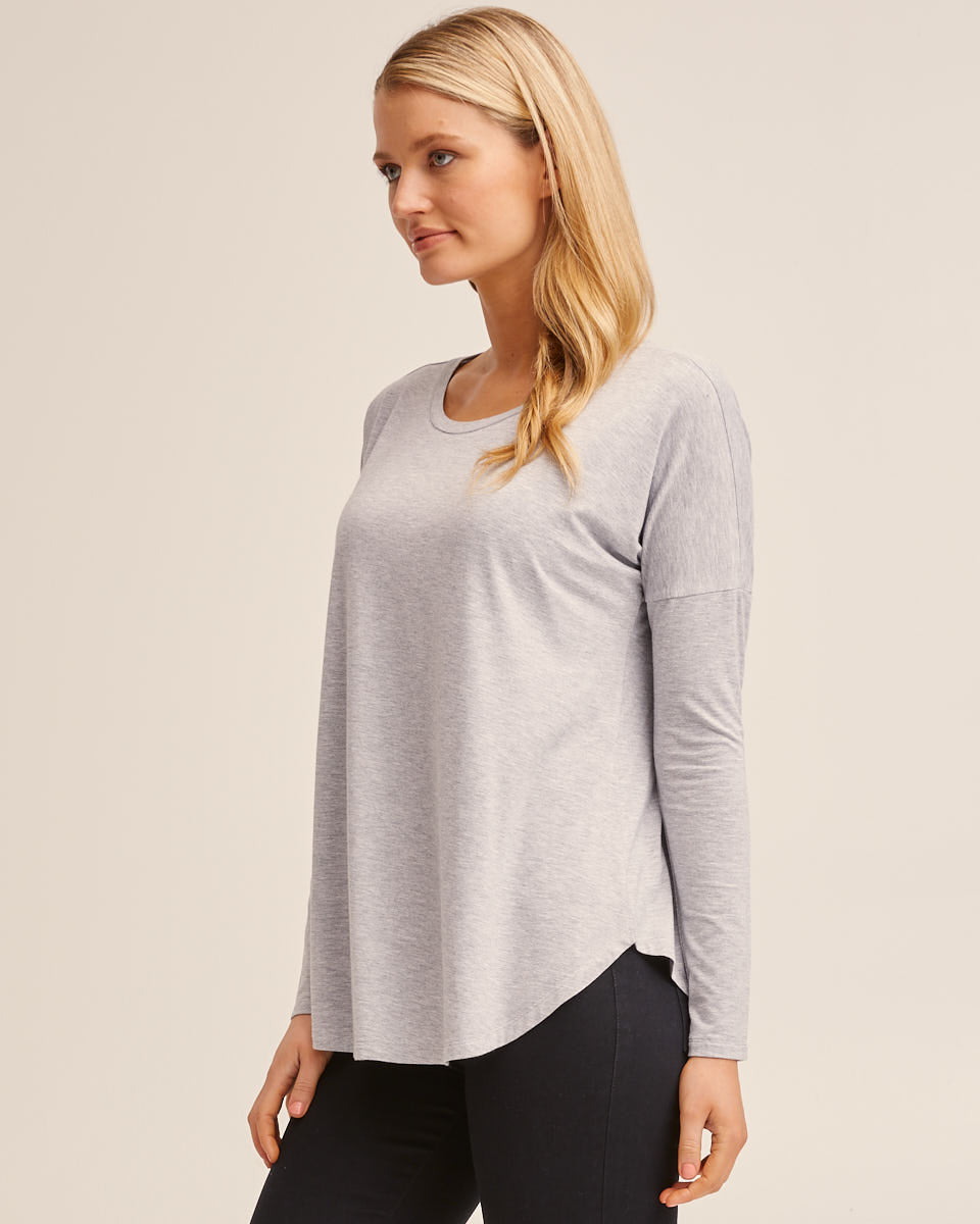 Bamboo Long Sleeve Nursing Tee - Grey Marle - Peachymama
