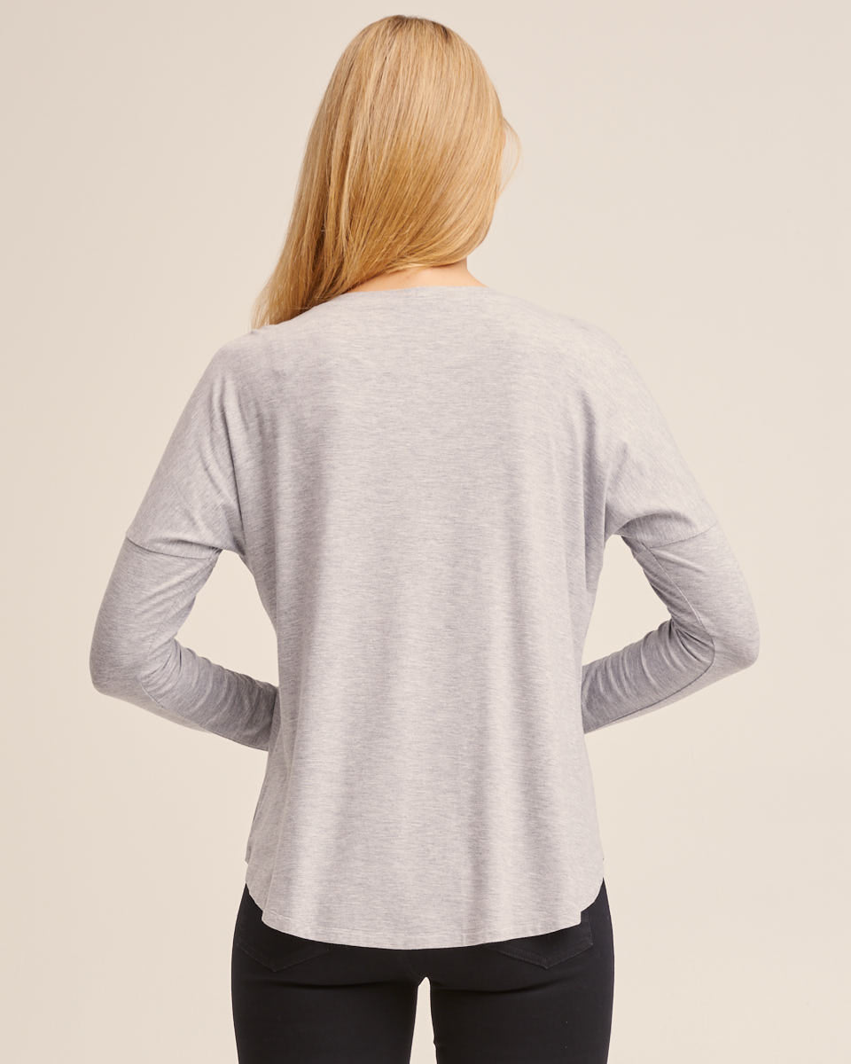 Bamboo Long Sleeve Nursing Tee - Grey Marle - Peachymama