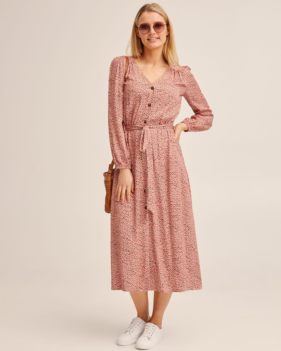 Breastfeeding Animal Midi Dress - Tan - Peachymama