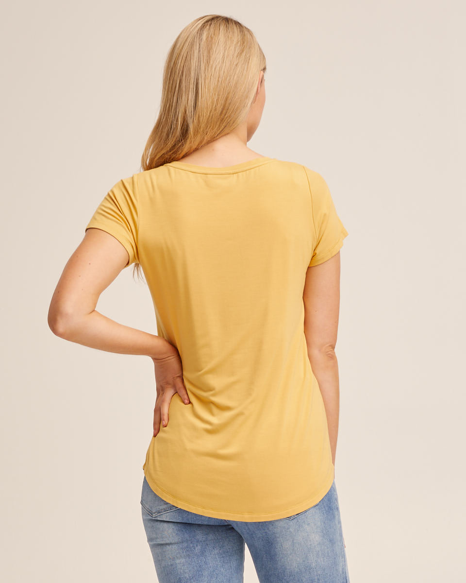 Bamboo Nursing V Neck Tee - Golden Yellow - Peachymama