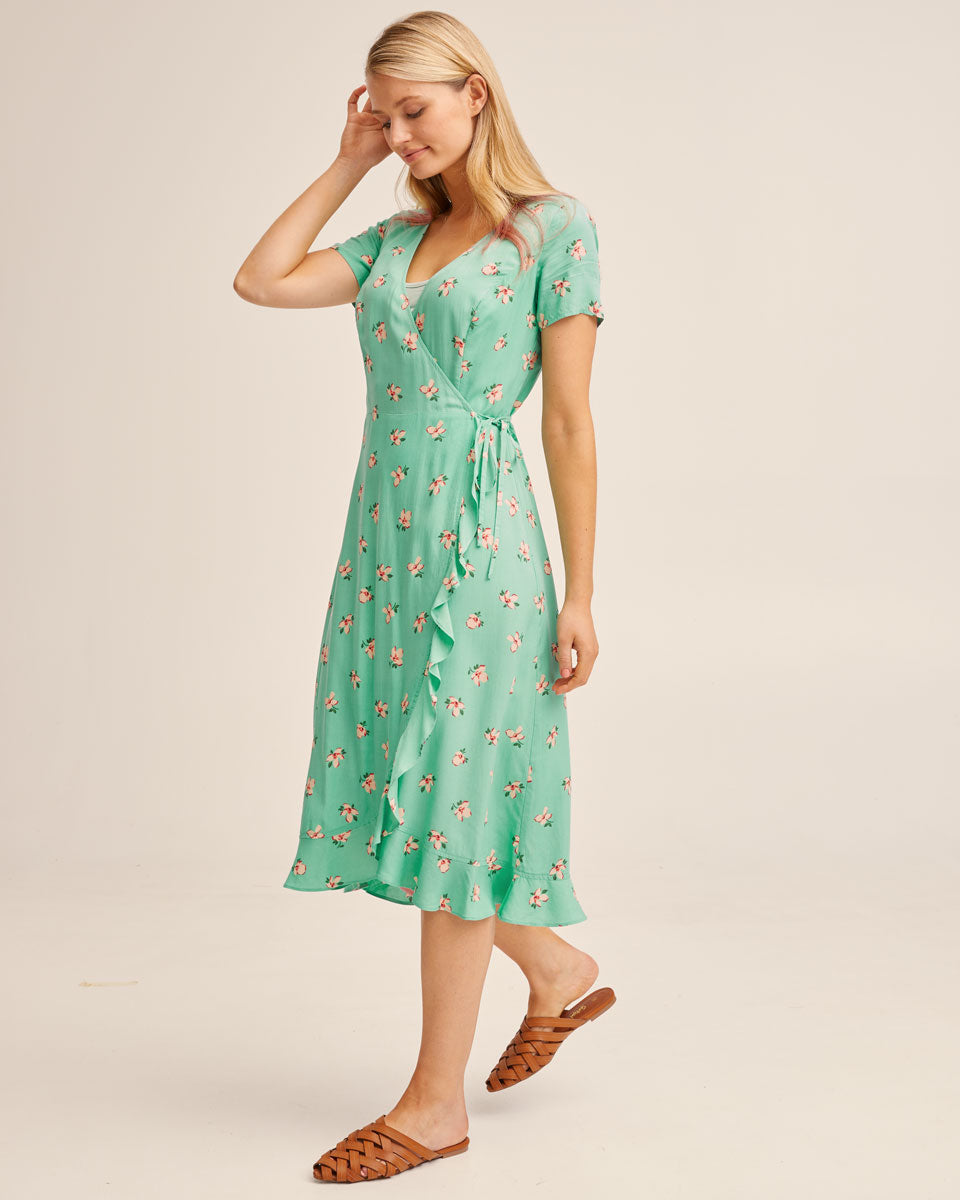 Ruffle Nursing Wrap Dress - Green Floral - Peachymama