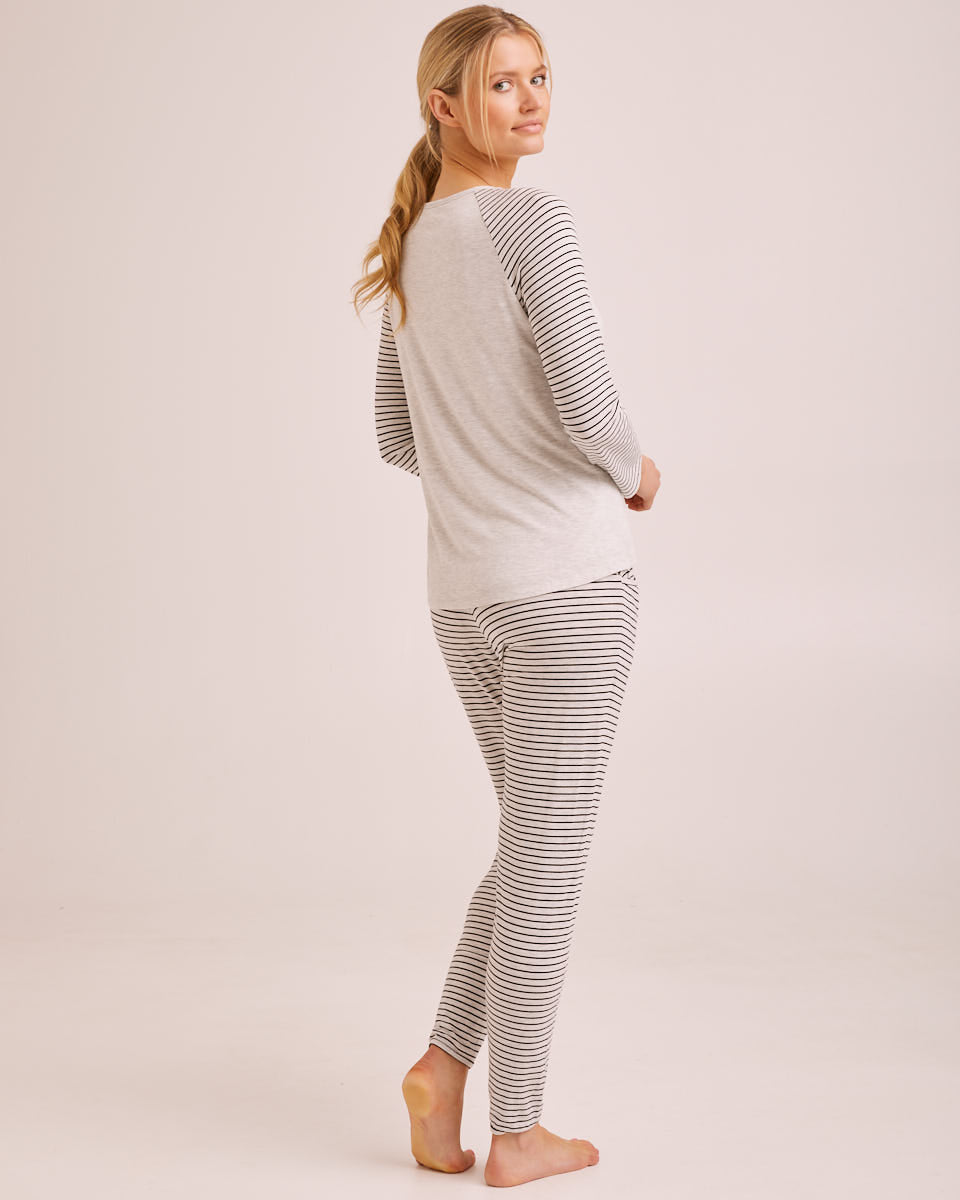Mama Nursing Pyjamas - Black/Oatmeal Stripe - Peachymama