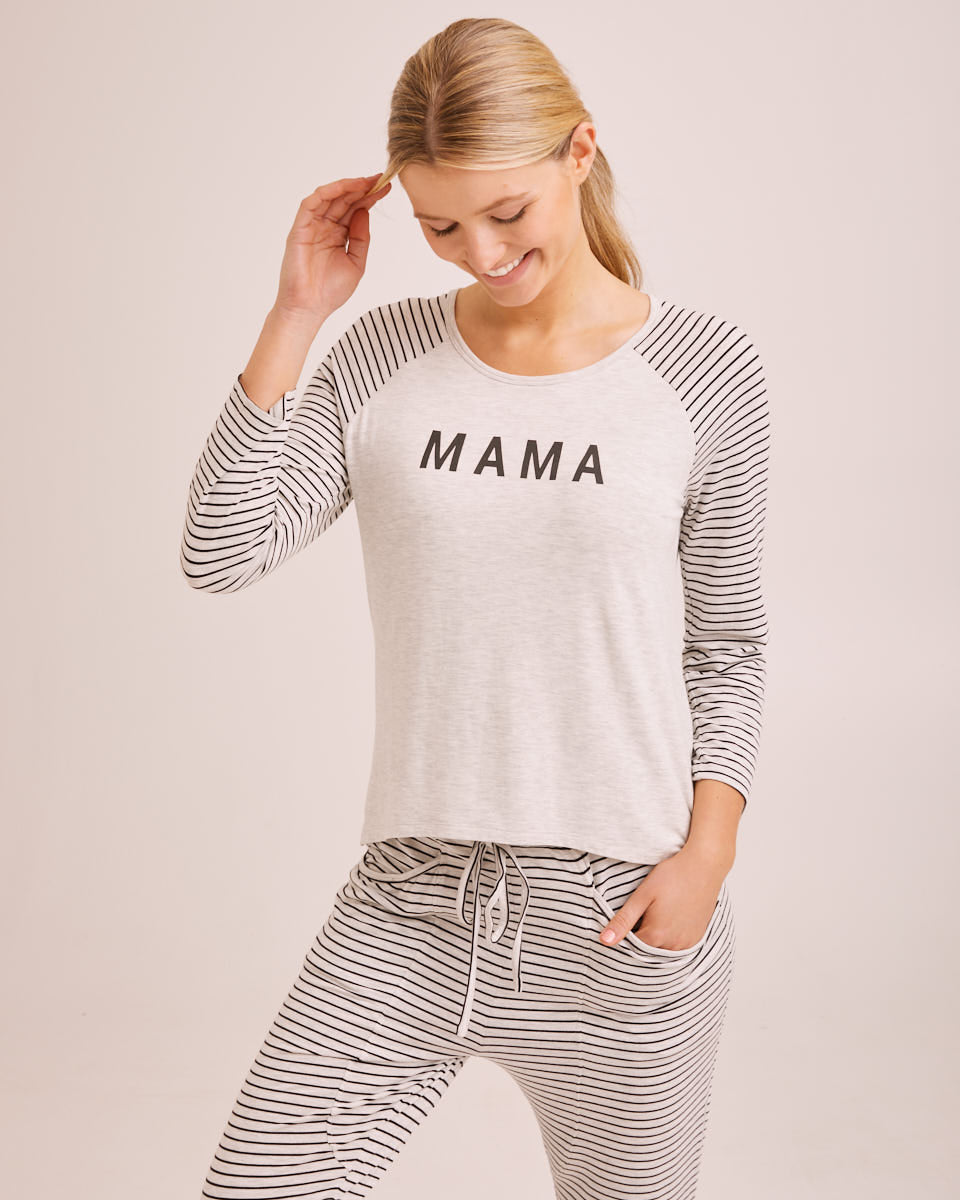 Mama Nursing Pyjamas - Black/Oatmeal Stripe - Peachymama