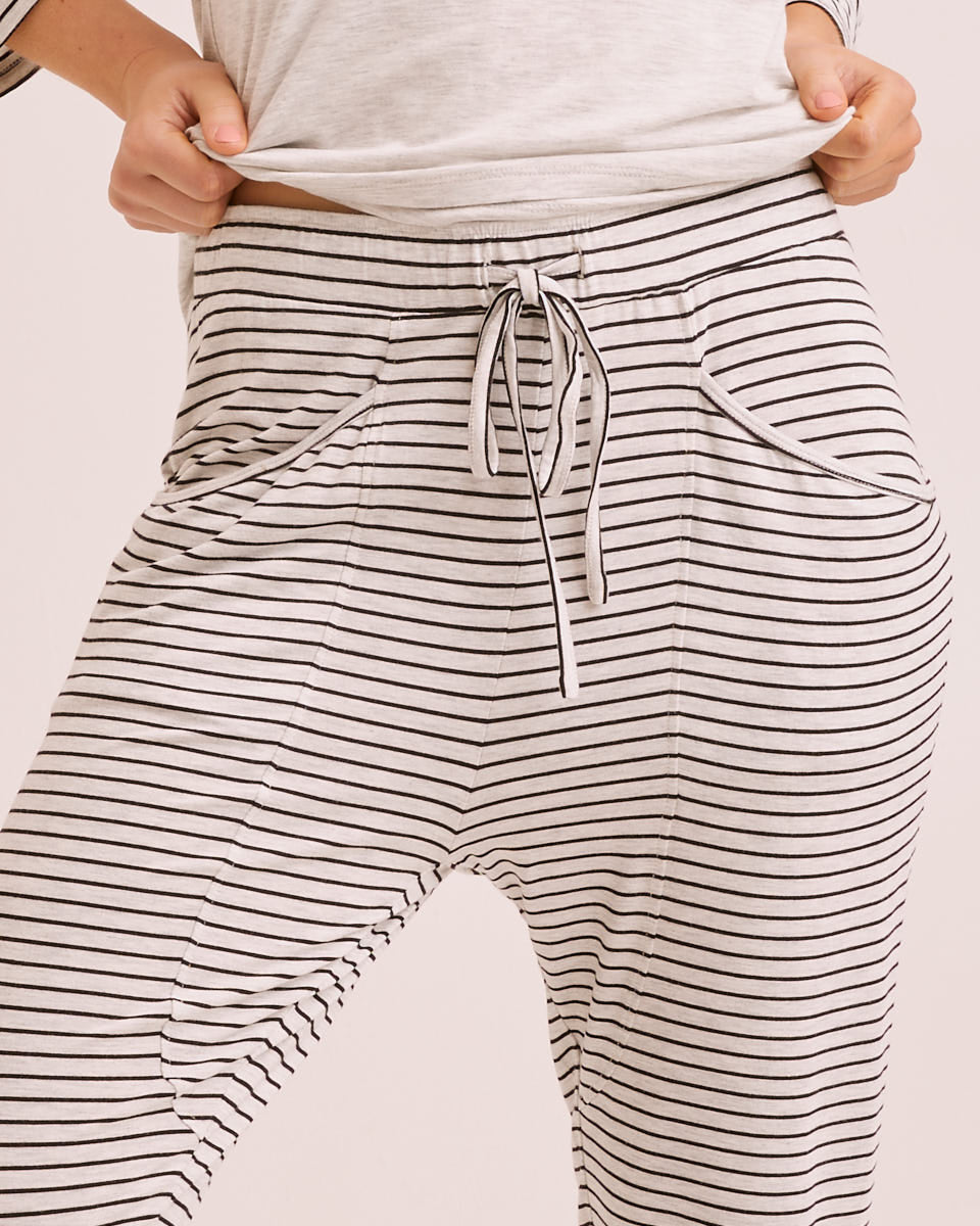Mama Nursing Pyjamas - Black/Oatmeal Stripe - Peachymama