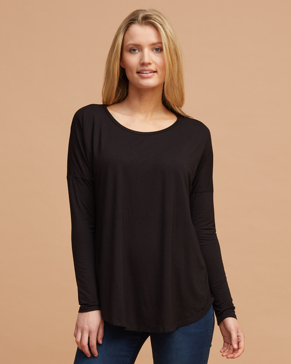 Bamboo Long Sleeve Nursing Tee - Black - Peachymama