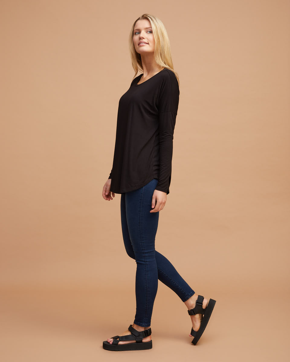 Bamboo Long Sleeve Nursing Tee - Black - Peachymama