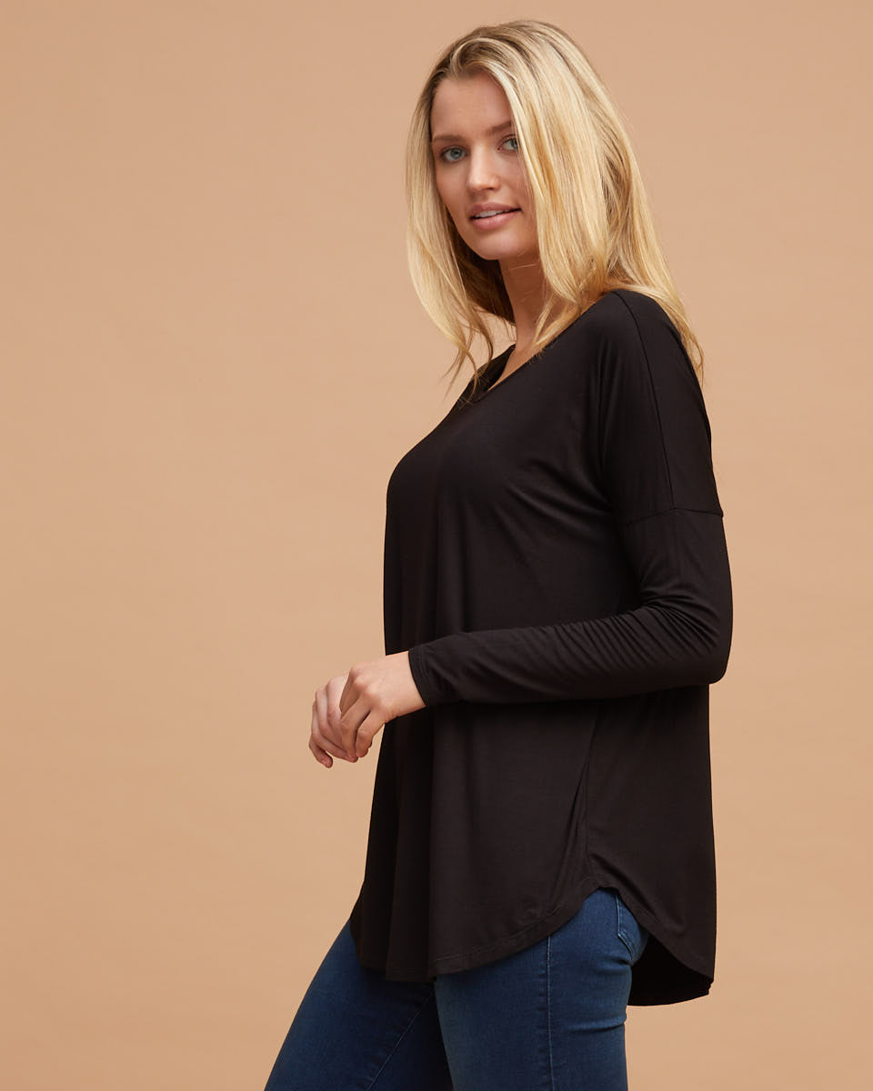 Bamboo Long Sleeve Nursing Tee - Black - Peachymama