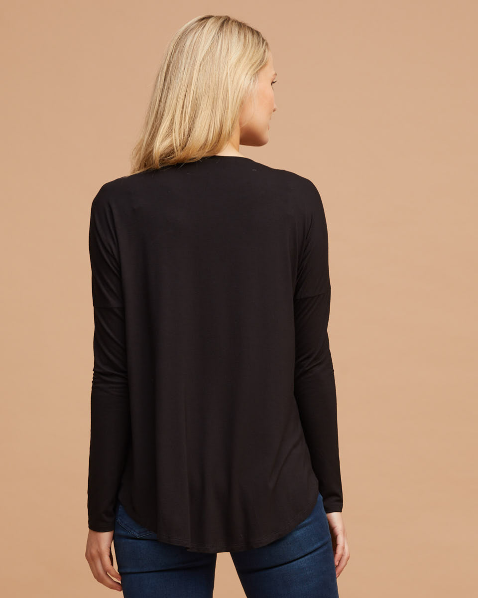 Bamboo Long Sleeve Nursing Tee - Black - Peachymama