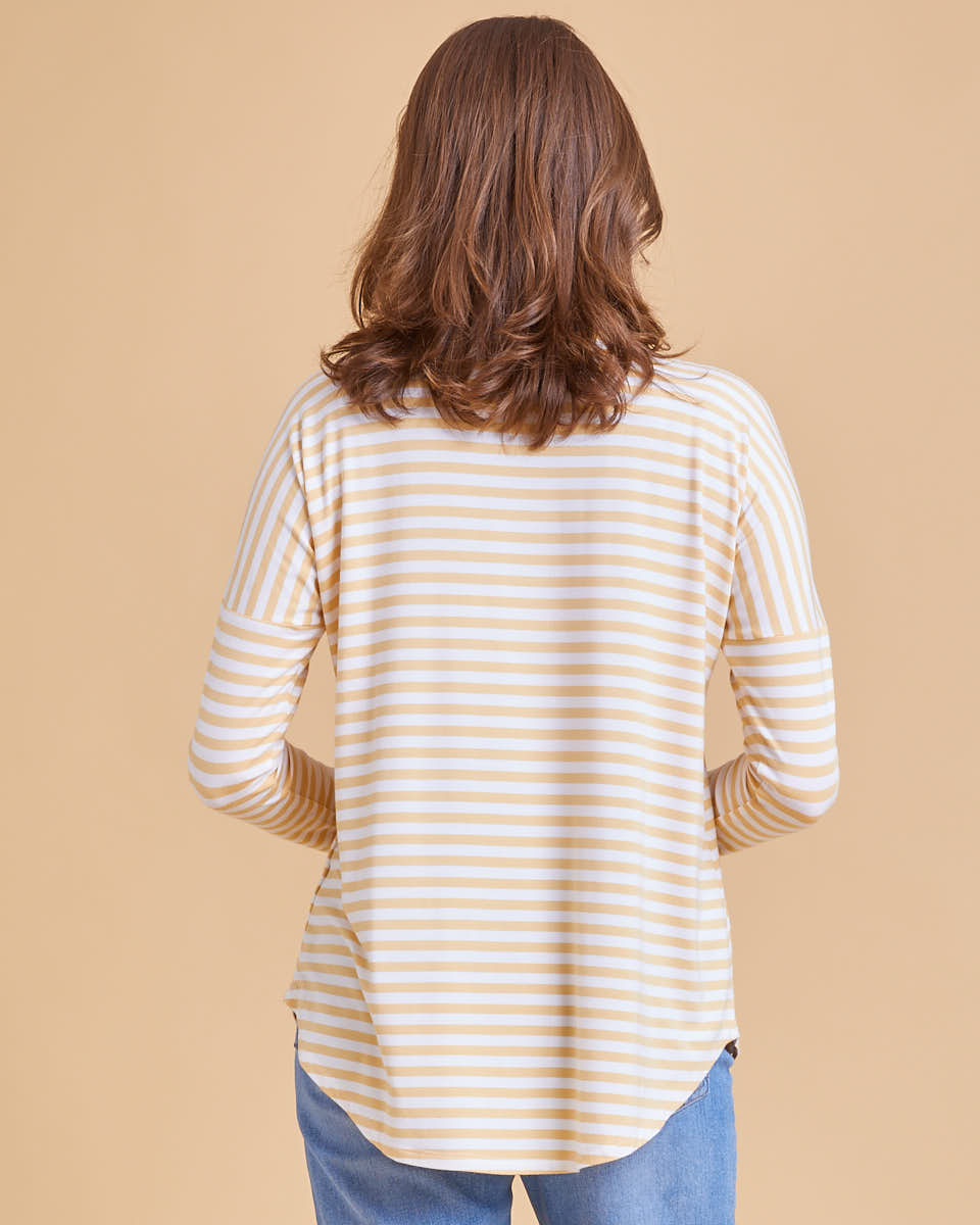 Bamboo LongSleeve Nursing Tee - Golden Yellow Stripe - Peachymama