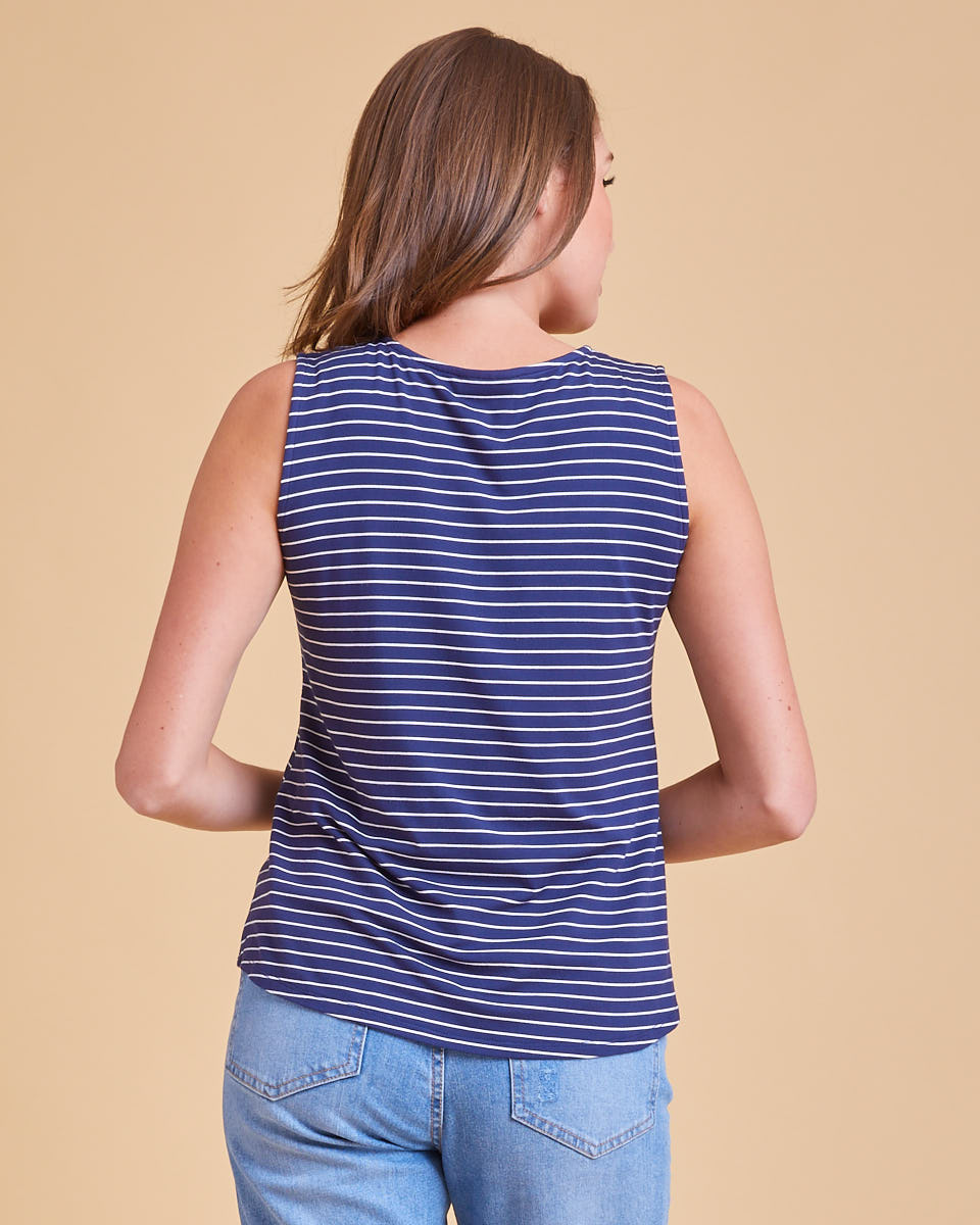 Bamboo Tie Front Nursing Tank - Navy Stripe - Peachymama