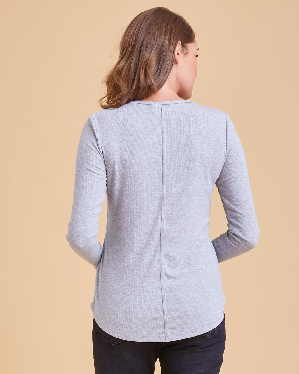 Rib Henley Nursing Top - Grey Marle - Peachymama