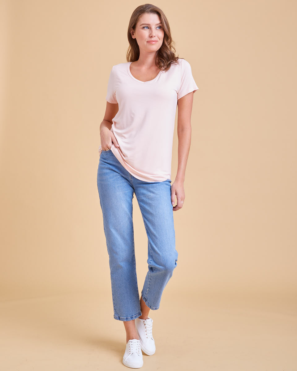 Bamboo V Neck Tee - Pale Pink - Peachymama