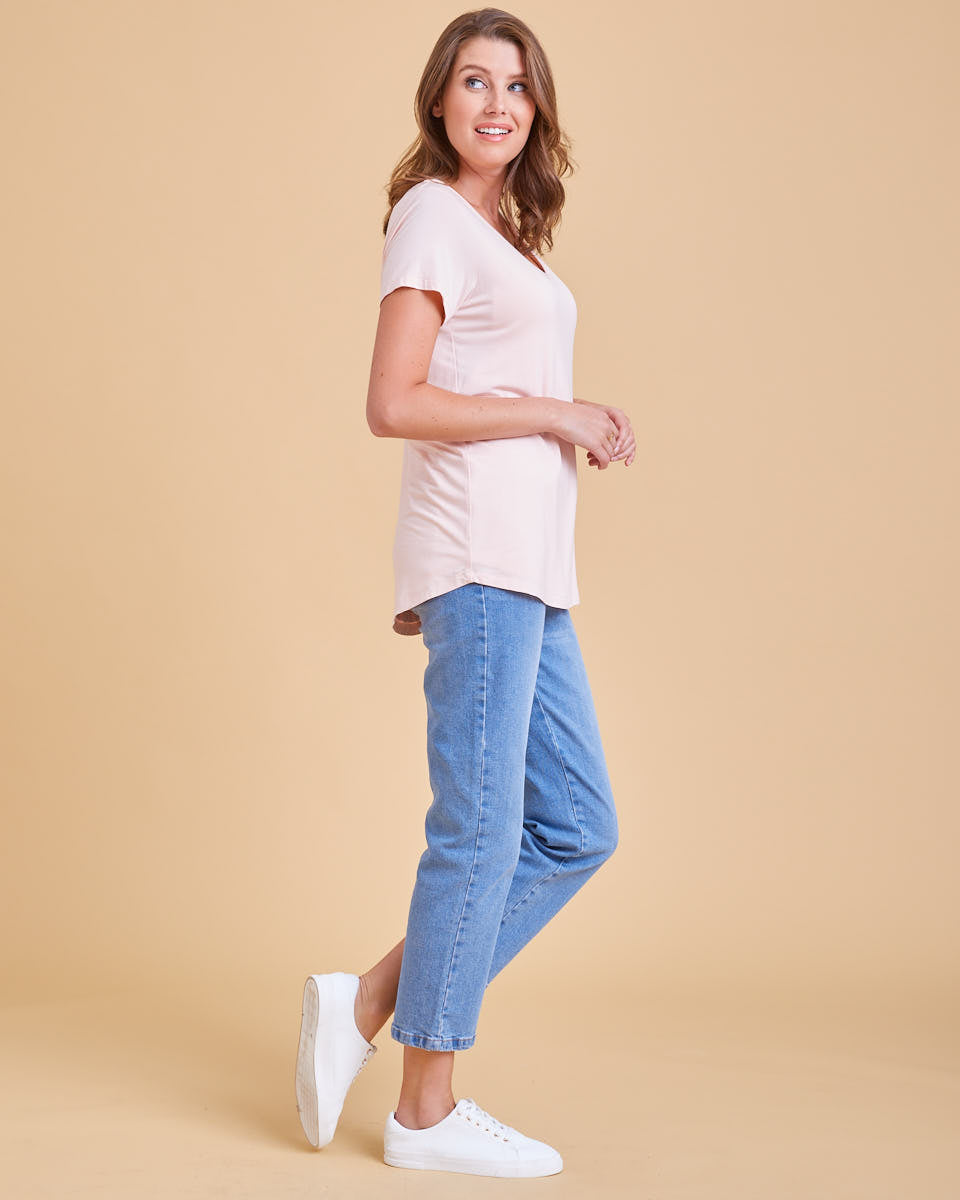 Bamboo V Neck Tee - Pale Pink - Peachymama