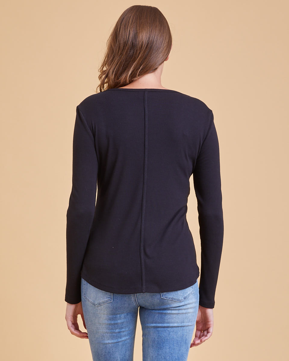 Rib Henley Nursing Top - Black - Peachymama
