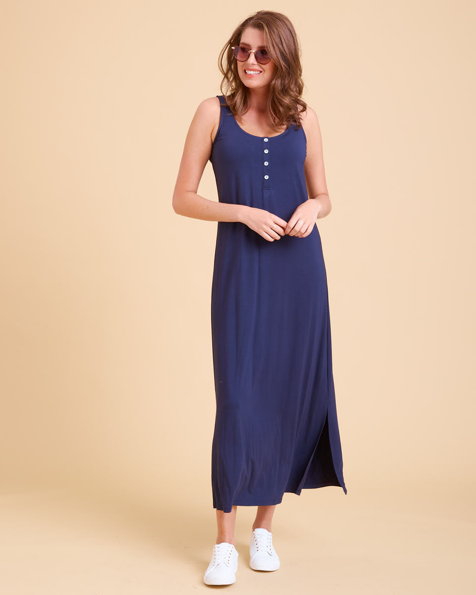 Eva Nursing Tank Dress - Navy - Peachymama