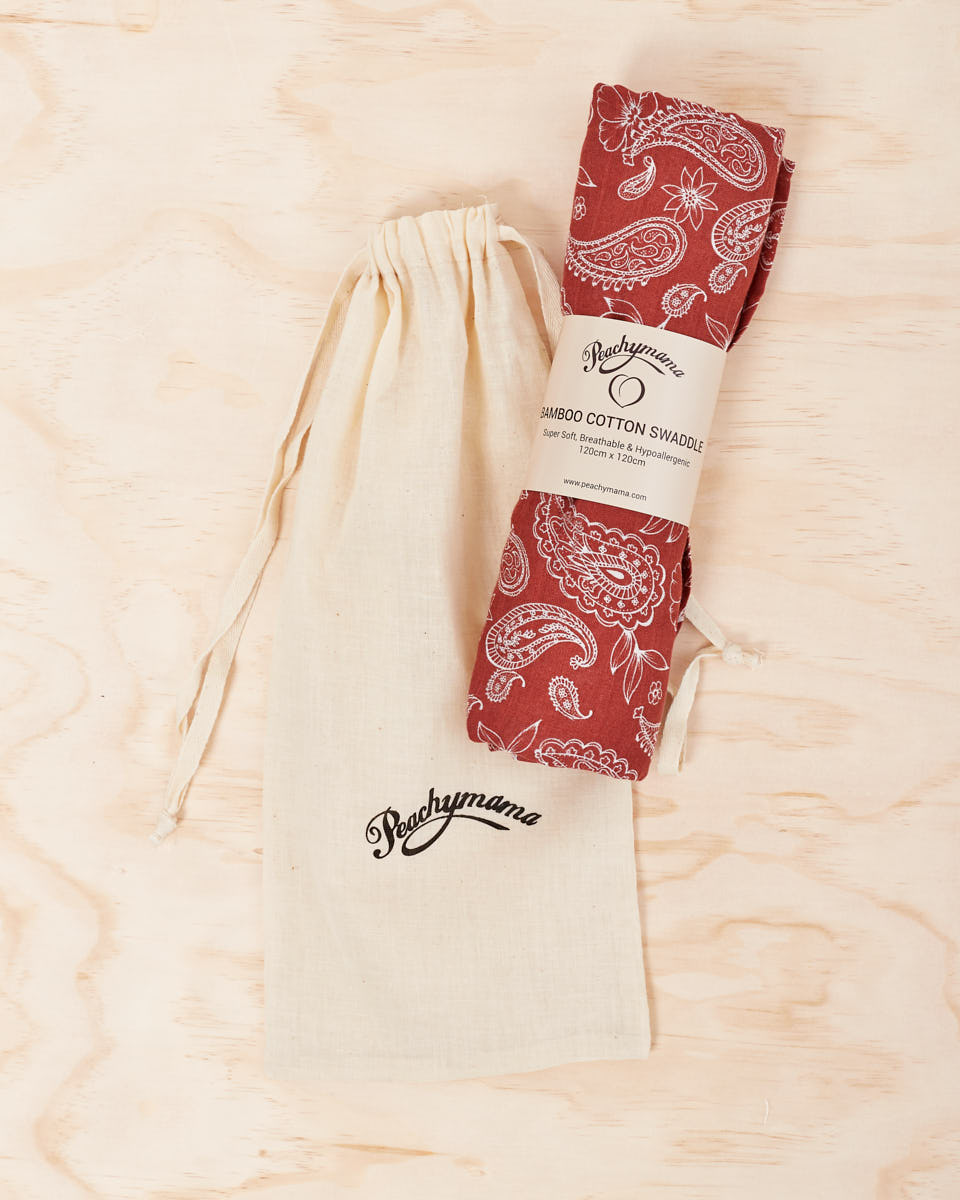 Organic Cotton / Bamboo Swaddle - Rust Paisley - Peachymama